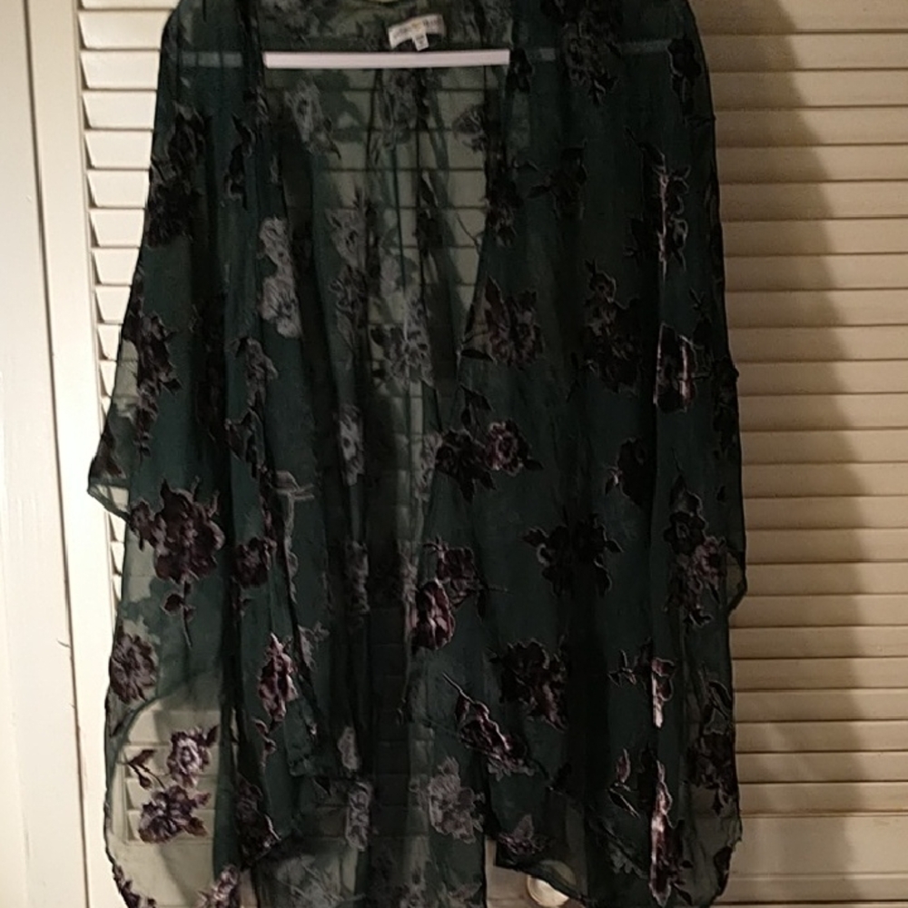 Woven Heart Floral Sheer Kimono Cardigan Sz One